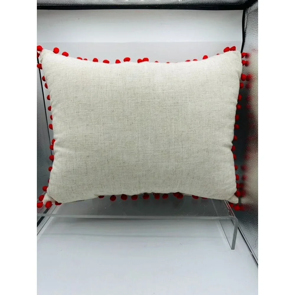 Merry Christmas Pillow Santa Reindeer Pom Pom Decorative Throw Cushion Holiday